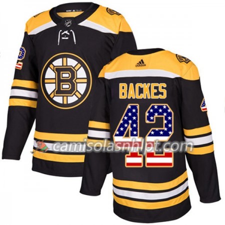 Camisola Boston Bruins David Backes 42 Adidas 2017-2018 Preto USA Flag Fashion Authentic - Homem